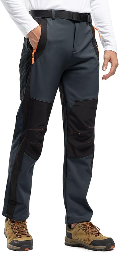 Rdruko Men's Snow Ski Pants Waterproof Insulated Winter Outdoor Snowboard Hiking Fleece Pants with Belt