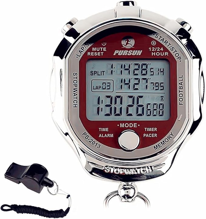 Stopwatch Timer, Digital Stop Watch with 0.01second & 0.001second Timing, Metal 10/100/400 Laps Memory, Rolilink Large dispaly Alarm Clock for Coach Sports Running Marathon
