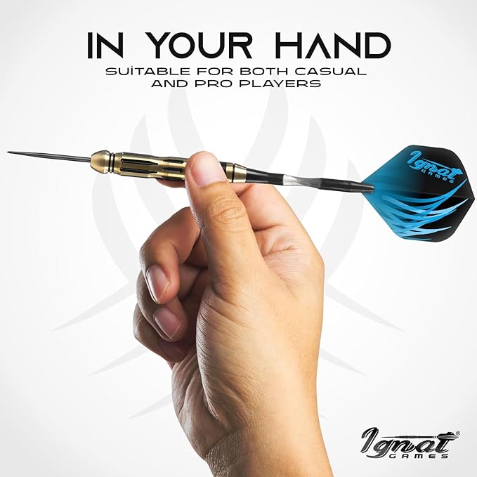 IgnatGames Premium Steel Tip Darts – 3/6/12 Pack Brass Barrels with Aluminum Shafts, 16 GlideXPro Flight Set, Tool Kit & Giftable Case