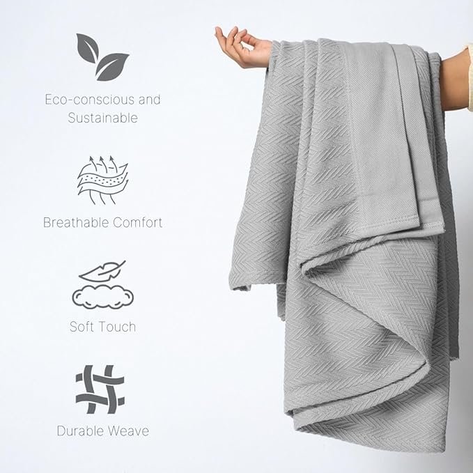 100% Cotton Herringbone Blankets, 108"X90" King, Throw Blanket for Bed All Season Cotton Blanket, Cozy Blanket,Throws & Bed Blanket, Throw Blanket for Couch, Modern Home Decor -Scottish Grey
