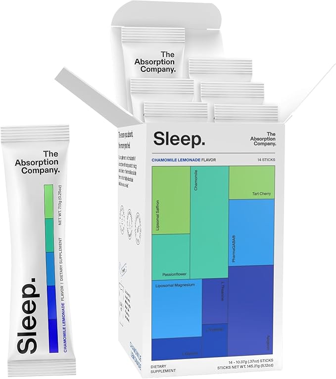Sleep Aid Powder - Calming Drink for Deep Sleep with Liposomal Saffron, Magnesium & PharmaGABA Melatonin-Free Natural Supplement to Reduce Stress and Improve Sleep Quality Chamomile Lemonade 14 Sticks