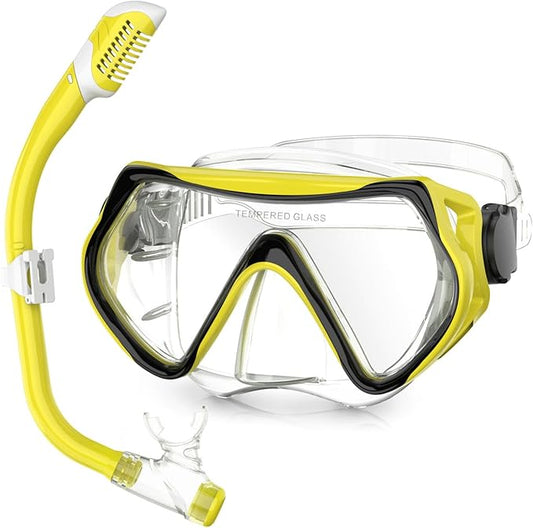 Snorkeling Gear, Dry Snorkel Set180° Panoramic Wide View,Anti-Fog Scuba Diving Mask, Professional Snorkeling Gear for Free Breathing, Swimming, Diving
