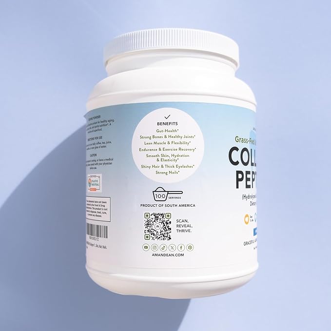 AMANDEAN Collagen Peptides Powder 1kg. Grass-Fed, Enzymatically Hydrolyzed, Type 1 & 3. Agglomerated, Easy to Mix, Unflavored, Non-GMO. Protein with 18 Amino Acids for Healthy Skin, Hair, Nails.