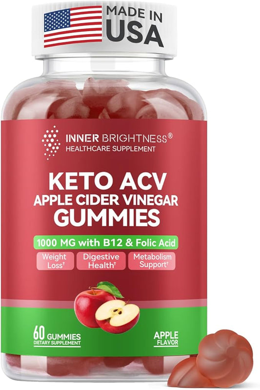 Apple Cider Vinegar Gummies, ACV Gummies, Detox Cleanse for Weight Loss, Weight Loss for Women - Gut Health & Digestive Comfort - Vegan, Gluten-Free, Non-GMO - Apple Flavor, 60 Count