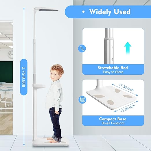 Professional Digital Physicians Scale 440Lbs, Multifunction Physician Medical Body Weight Scale, Ultrasonic Height and Weight Scale for Fat, Water, Muscle, Bone, Calories, BMI, LCD Display