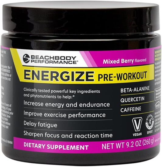 BODi Energize Pre Workout Powder - Beta-Alanine, Quercetin & Low-Dose Caffeine Formula for Enhanced Energy & Focus, Increase Energy & Endurance Supplement, Mixed Berry, 40 Servings