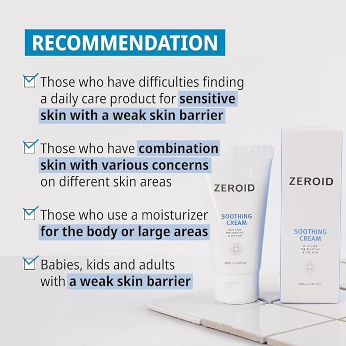 ZEROID | Soothing Cream | Face Moisturizer for Sensitive Skin | Face Cream for Skin Barrier Repair | Face Lotion for Soothing & Calming | Dermocosmetic Face Cream | Korean Skincare | 2.7 fl oz (80ml)