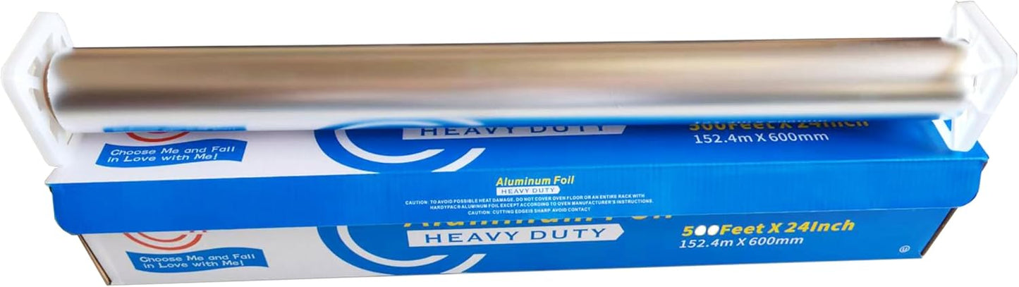 24 Inch Extra Wide Aluminum Foil Roll, 1000SQFT, 24 Inch Width x 500 Feet Length, Heavy Duty Aluminum Foil for Commercial, industrial, professinal, catering, roasting, baking, cooking grill and bbq