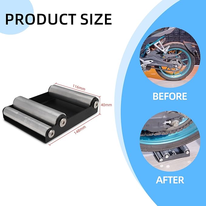 Motorcycle Wheel Cleaning Stand with Cleaning Brush Kit,Universal Roller Paddock for Dirt Street Bike Ebike for Tire Cleaning & Chain Lubrication(Bikes<500 lb & Tire Width<180 mm)