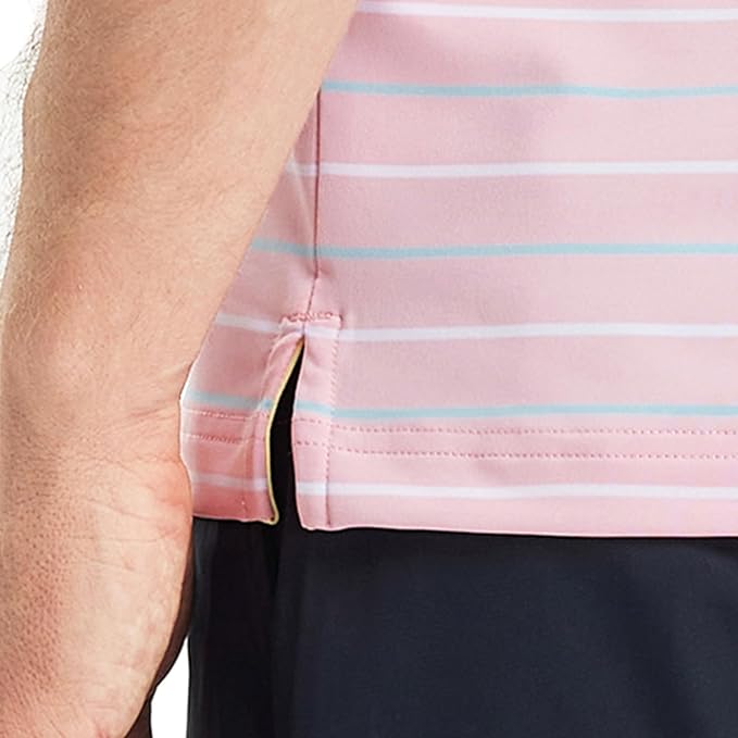 Rouen Mens Golf Shirt Moisture Wicking Dry Fit Performance Stripe Casual Collared Short Sleeve Golf Polo Shirts for Men
