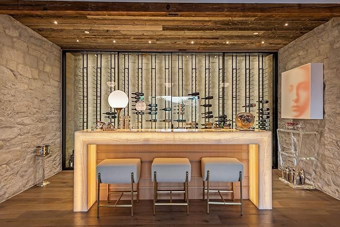 Ultra Wine Racks Floor-to-Ceiling Mount Display (1 Side, Single Deep, Black, Holds 21 Wine Bottles) - Modern Metal Wine Storage for Wine Cellars, Home Bars, Kitchens, and Dining Rooms