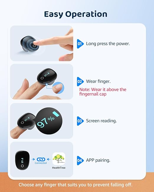 Pulse Oximeter O2 Ring Oxygen Monitor with Smart Reminder Sleep Oxygen Monitor Continuous Recording of SpO2 & PR, Blood Oxygen Saturation Rechargeable Pulse Ox with Free APP & Reports