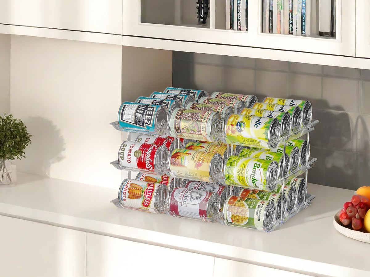 Can Organizer for Pantry Soda Can Organizer Automatic Rolling Food Pantry Storage Rack Can Dispenser for Fridge Holds 24 Cans, Fits 5.8-Inch Soda and Can, Set of 6