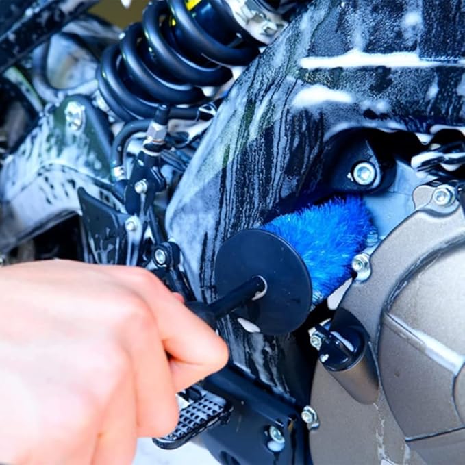 Motorcycle Wheel Cleaning Stand with Cleaning Brush Kit,Universal Roller Paddock for Dirt Street Bike Ebike for Tire Cleaning & Chain Lubrication(Bikes<700 lb & Tire Width<250 mm)(9PCS)