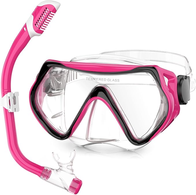 Snorkeling Gear, Dry Snorkel Set180° Panoramic Wide View,Anti-Fog Scuba Diving Mask, Professional Snorkeling Gear for Free Breathing, Swimming, Diving