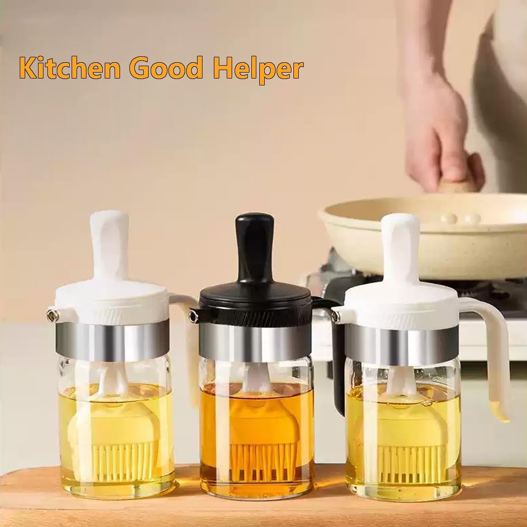 Olive Oil Dispenser Bottle with Brush- 2 in 1 Oil Dispenser & Silicone Brush for Kitchen Cooking Vinegar Sauce BBQ Salad Grill Frying- 200ml/7oz, Black