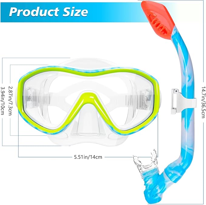 GoseWave Snorkeling Gear for Kids, Kids Snorkel Set for Ages 5-15, Anti-Fog Diving Mask and Dry Top Snorkel Set, Unisex Swimming Goggles with Nose Cover