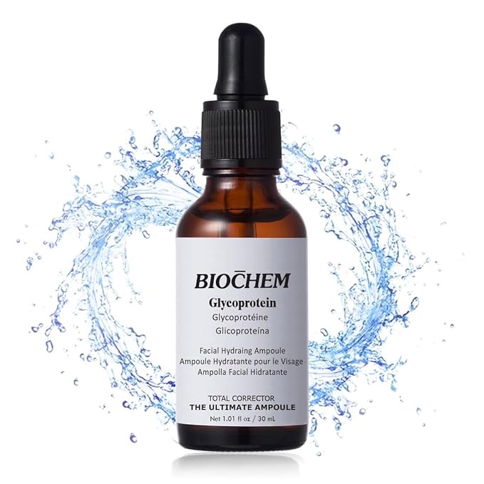 BIOCHEM Glycoprotein Hydrating Serum Ampoule – Deep Moisture + Skin Repair with Marine Glycoproteins & Hyaluronic Acid – Anti‑Aging Plumping Facial Serum, Sensitive Skin Safe, 1.01 fl oz / 30 mL