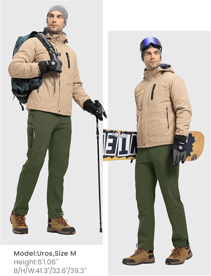 Rdruko Men's Snow Pants Waterproof Insulated Winter Hiking Pants Snowboard Fleece Lined Softshell Ski Pants