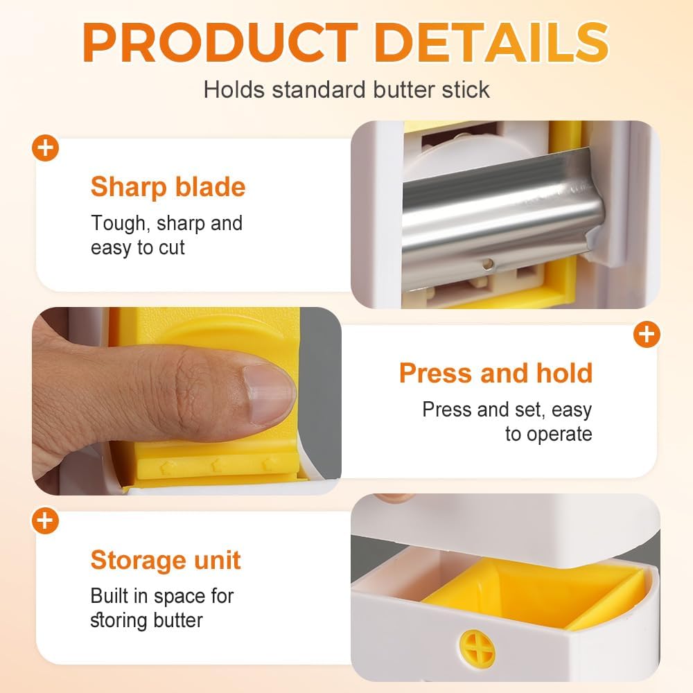 Butter Cutter, One-Click Butter Cutter,2025 NEW Single-Stick Butter Cutter, Butter Dispenser with Stainless Steel Blade and Storage Case for Quickly Making Bread, Cakes, Breakfast (3PCS)