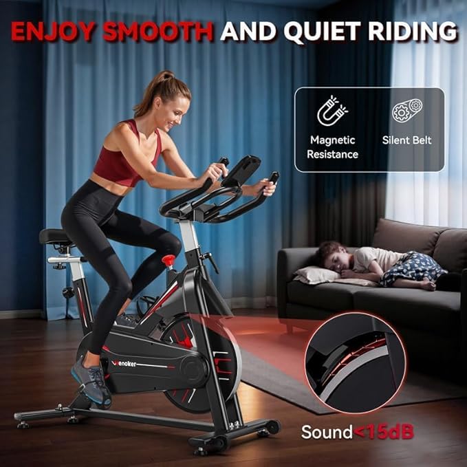 Exercise Bike, WENOKER Magnetic Resistance Stationary Bike for Home, App Supported Indoor Bike with Whisper Quiet, Heavy Flywheel and Upgraded Digital Display