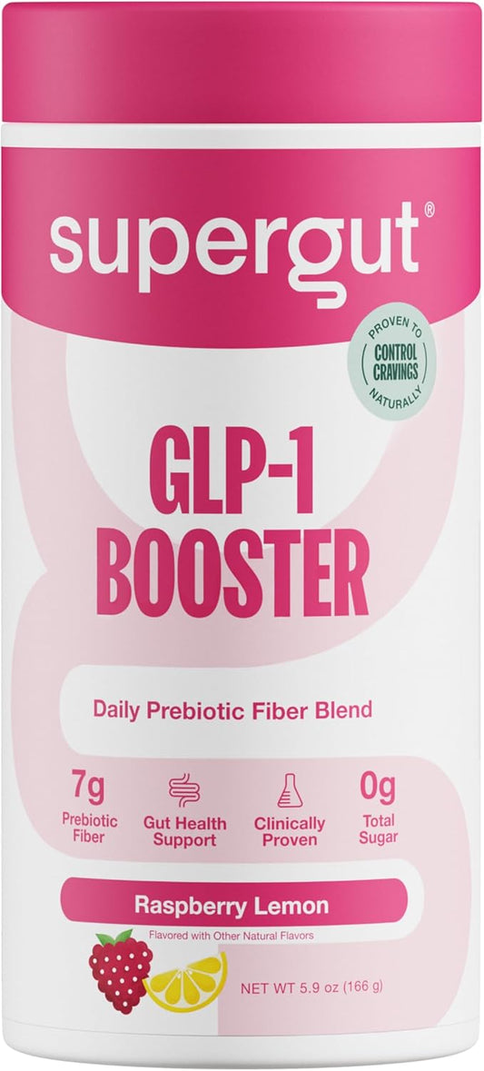Supergut Gut Healthy Flavored GLP-1 Booster, Raspberry Lemon - High Fiber GLP-1 Supplement Powder for Women & Men - Sugar-Free Drink Mix for Gut Health & Digestive Support (18 Servings)