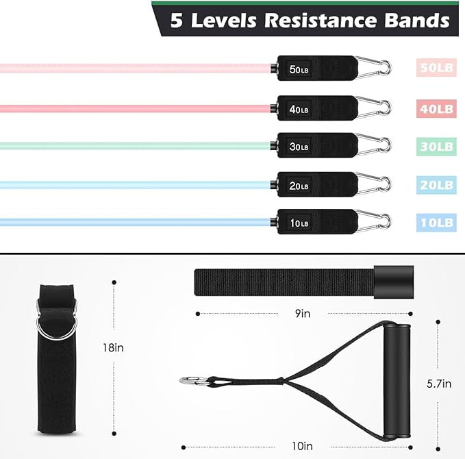 WHATAFIT Resistance Bands, Exercise Bands,Resistance Bands for Working Out, Work Out Bands with Handles for Men and Women Fitness, Strength Training Home Gym Equipment
