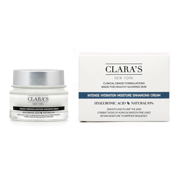 CLARA'S NEW YORK | Vegan Hyaluronic Acid Facial Cream | with Panthenol, Shea Butter | Intense Hydration Moisture Enhancing Smooth, Plump, Rich | Non-sticky, Fast-absorbing Formula | 50ml MADE IN US