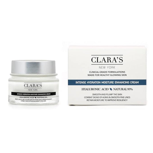 CLARA'S NEW YORK | Vegan Hyaluronic Acid Facial Cream | with Panthenol, Shea Butter | Intense Hydration Moisture Enhancing Smooth, Plump, Rich | Non-sticky, Fast-absorbing Formula | 50ml MADE IN US