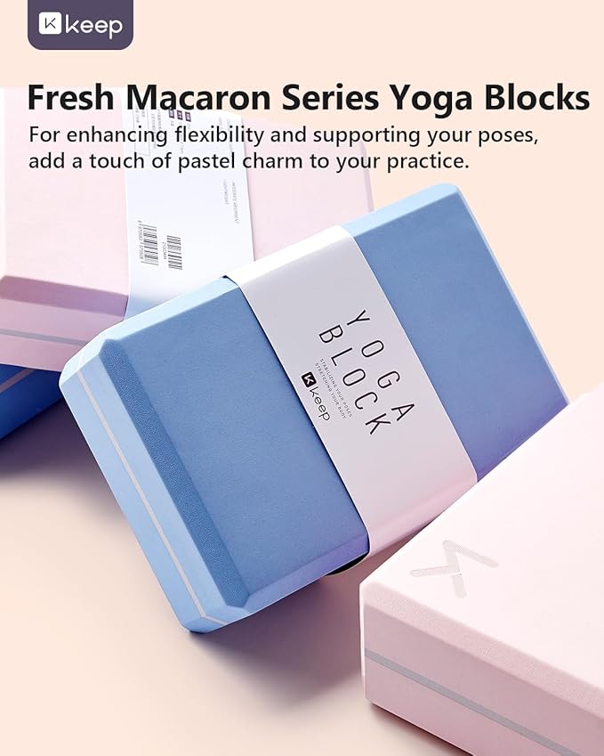 KEEP Yoga Block, High-Density EVA Foam 2 Pack Yoga Block with Non-Slip Textured Surface, Supportive, Lightweight - Ideal for Yoga, Pilates, and Stretching Exercises