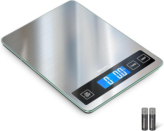 Food Scale, 33lb Digital Kitchen Scale with Stainless Steel & Tempered Glass, 1g / 0.05oz Precise Graduation, Waterproof and Sturdy Surface, for Cooking, Baking, Weight Loss, Meal Prep