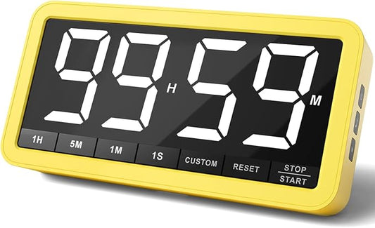 VOCOO Digital Kitchen Timer with 7.8” Extra Large Display, Magnetic, 3 Brightness, 4 Alarms and 3 Volume Levels, Battery Countdown Count Up Timer for Cooking, Classroom, Home Gym (Yellow)
