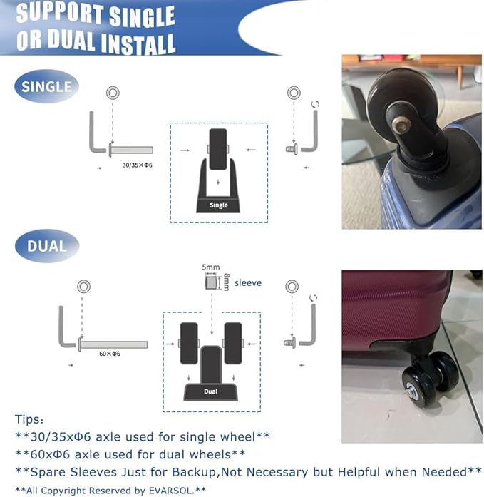 50mm 4PCS Luggage Suitcase Replacement Wheels and Hacksaw for Trolley Case Travel Bags Caster Inline Roller Skating Swivel Rubber Bearings Repair Kits With Axles 30mm&35mm&60mm