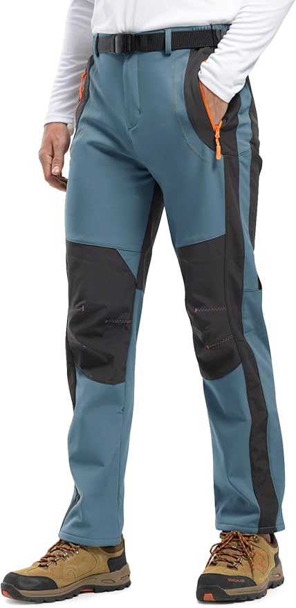 Rdruko Men's Snow Ski Pants Waterproof Insulated Winter Outdoor Snowboard Hiking Fleece Pants with Belt