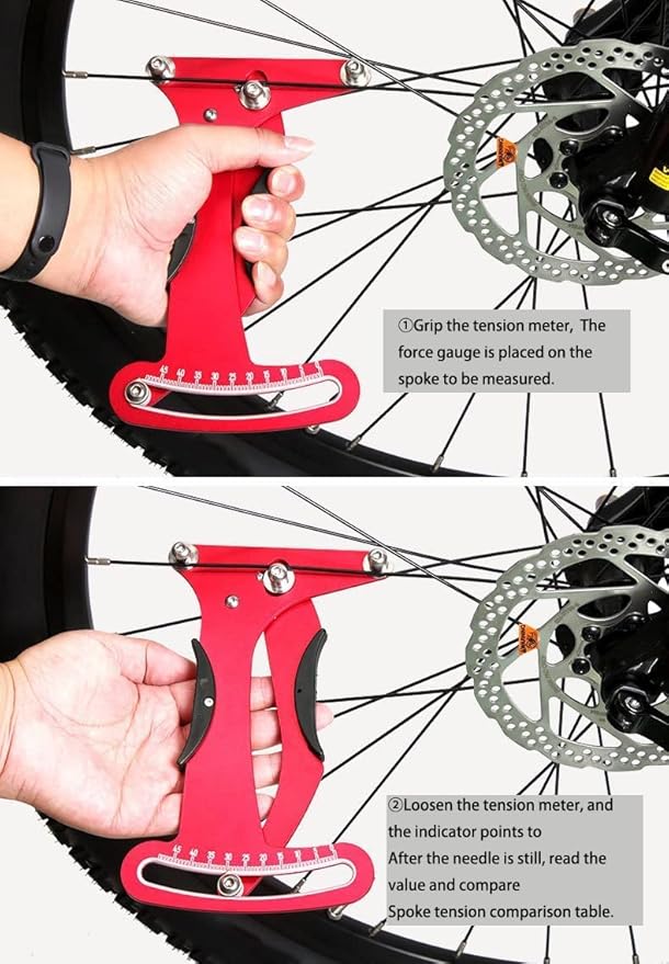 Bicycle Spoke Tension Meter Wrench Repair Tool Set, 8pcs Adjustment Bike Bicycle Spoke Indicator Tensiometer Wrench, Wheel Repair Tool W/Valve Wrench/Spoke Wrench/Tire Lever/Hex/Socket Wrench