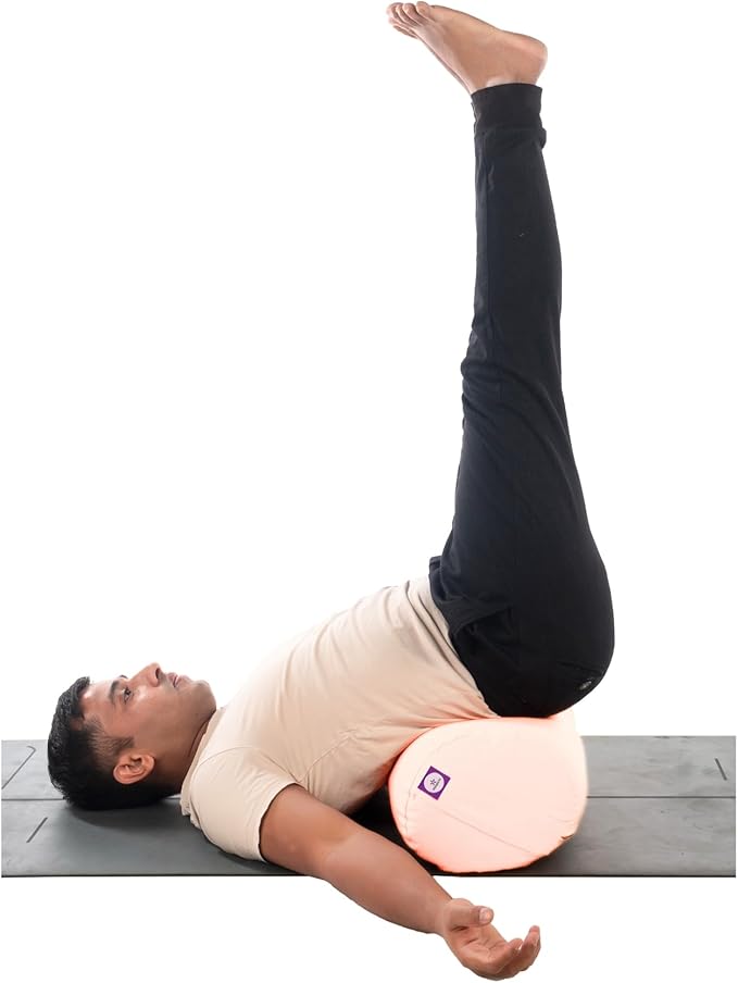 Yogikuti Iyengar Yoga Bolster Pillow for Restorative Yoga & Meditation Poses – 100% Cotton, Firm & Durable Cylindrical Cushion with Washable Cover, Perfect for Balance & Supportive Asanas (White)