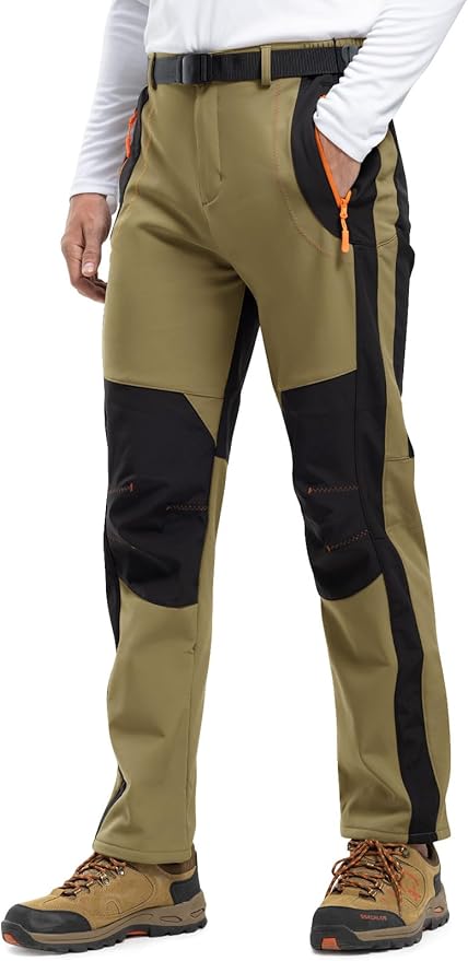 Rdruko Men's Snow Ski Pants Waterproof Insulated Winter Outdoor Snowboard Hiking Fleece Pants with Belt