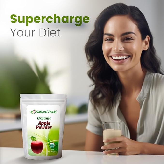 Z Natural Foods Organic Apple Powder, Superfood Powder for Digestive Support and Energy Boost, Ideal for Juice, Smoothies, and Recipes, Non-GMO, Vegan, Gluten-Free, Kosher, 1 lb.