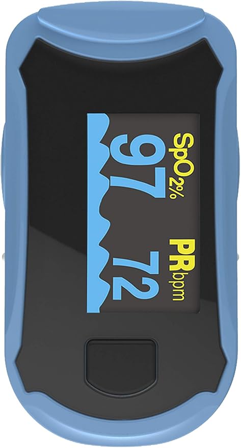 Concord Fingertip Pulse Oximeter with Reversible Display - Blood Oxygen Saturation Monitor with Carrying Case, Batteries and Lanyard - Easy to Use, Accurate SpO2 (Blue - no shock cover)
