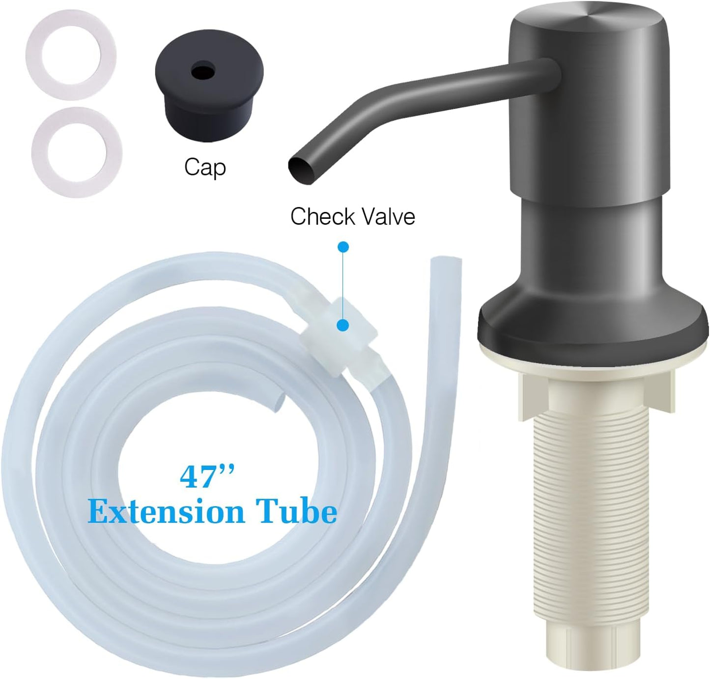 Soap Dispenser for Kitchen Sink and Extension Tube Kit, Stainless Steel Countertop SoapDispenser with 47 Inches Tube Connects Directly to Soap Bottle, Hand and Dish Soap Dispenser Pump (Gray)
