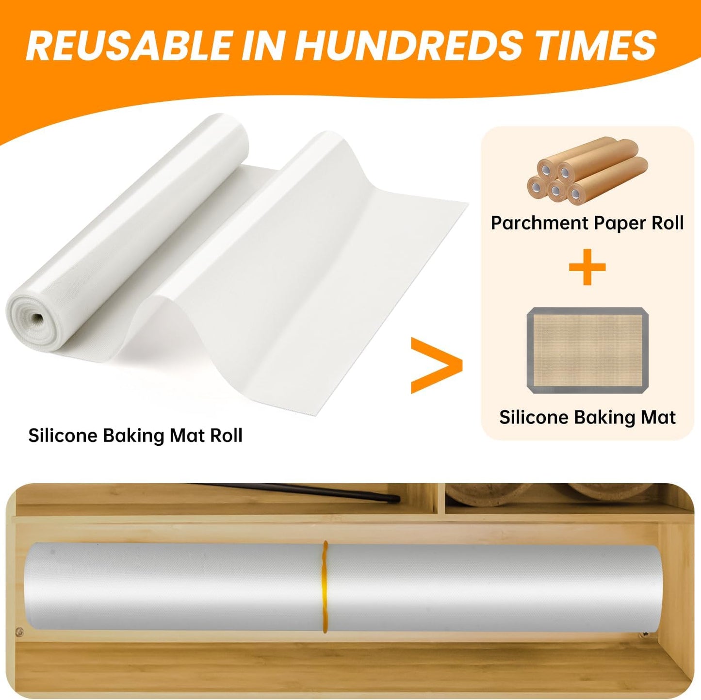 Cut to Size Silicone Baking Mat Roll, Food Grade Heat Resistant Silicone Baking Sheet, Silicone Liner for Baking, Reusable Freeze Dryer Mat Refrigerator Liners, No Slip Countertop Protector Mat