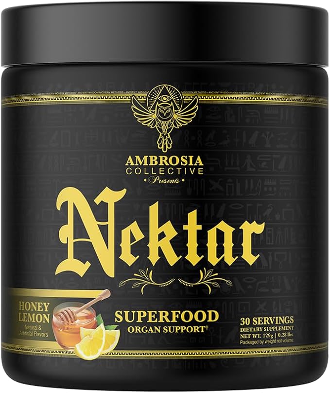 Ambrosia Nektar - Superfood Powder | Complete Health Supplement | Organ Support - Liver, Kidney Health | 30 Servings (Honey Lemon)
