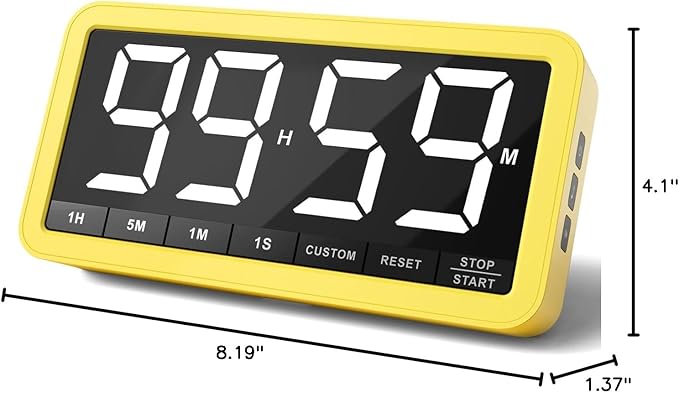 VOCOO Digital Kitchen Timer with 7.8” Extra Large Display, Magnetic, 3 Brightness, 4 Alarms and 3 Volume Levels, Battery Countdown Count Up Timer for Cooking, Classroom, Home Gym (Yellow)