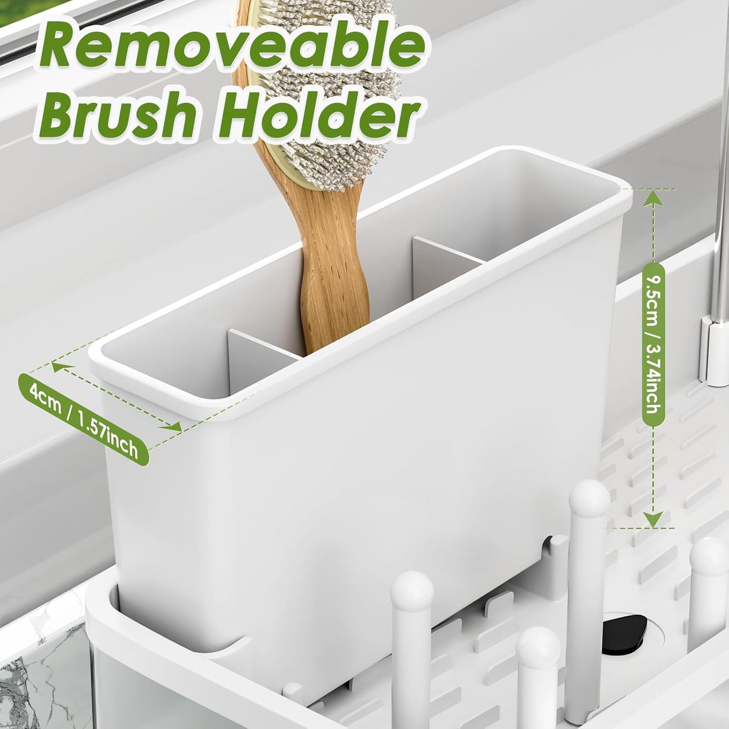 Stainless Steel Sink Caddy, Sponge Holder for Kitchen Sink with Brush Holder & Dishcloth Rack, Rustproof Organizer Countertop, Soap Dispenser Kitchen Organizers Storage Essentials, White