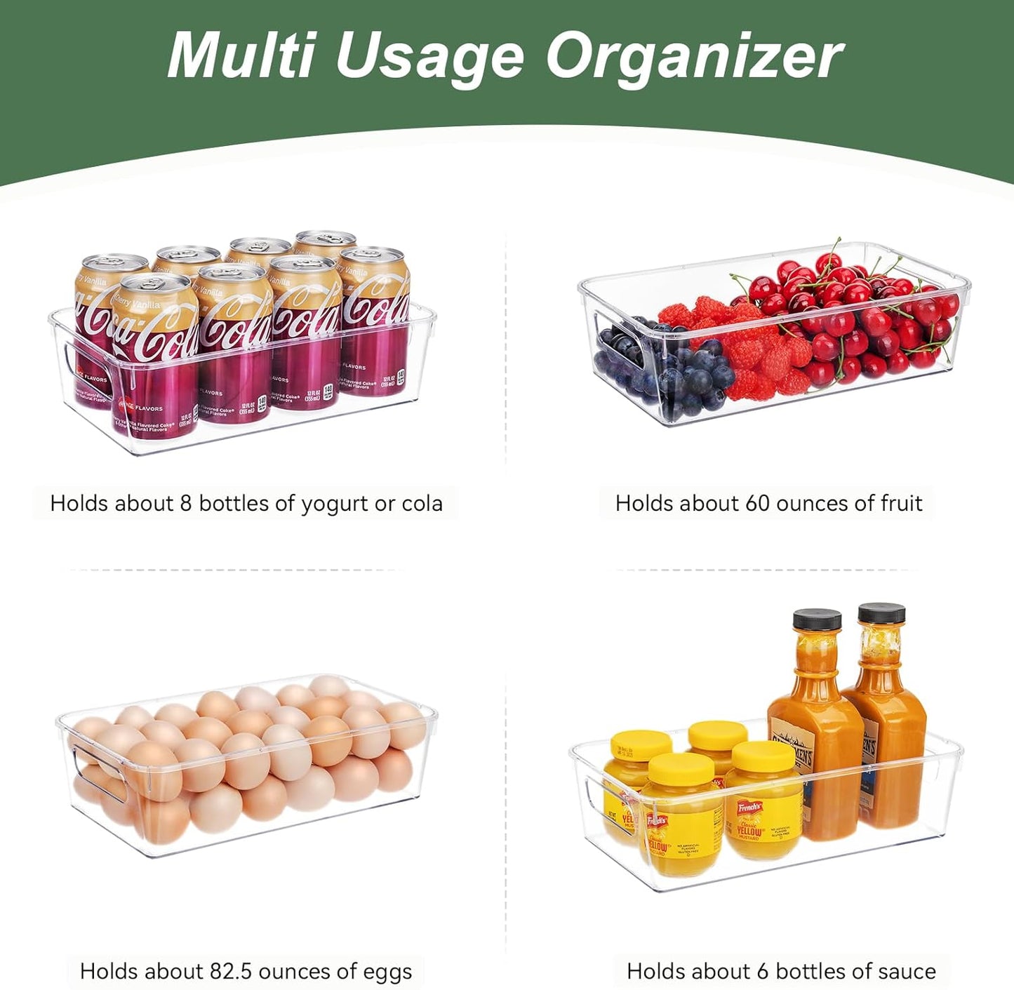 HOMER Set of 6 Refrigerator Organizer Bins, Pantry Organization and Storage Bins, Fridge Organizers with Cutout Handles, Clear Plastic Storage Bins for Pantry - BPA Free Kitchen Organizers