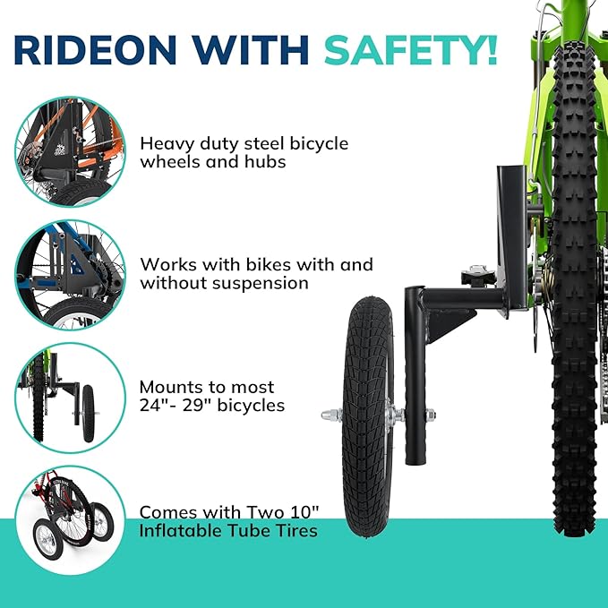 Moshay Adjustable Adult Bicycle Bike Stabilizers Training Wheels Fits 24" to 29" - Quality Heavy Duty