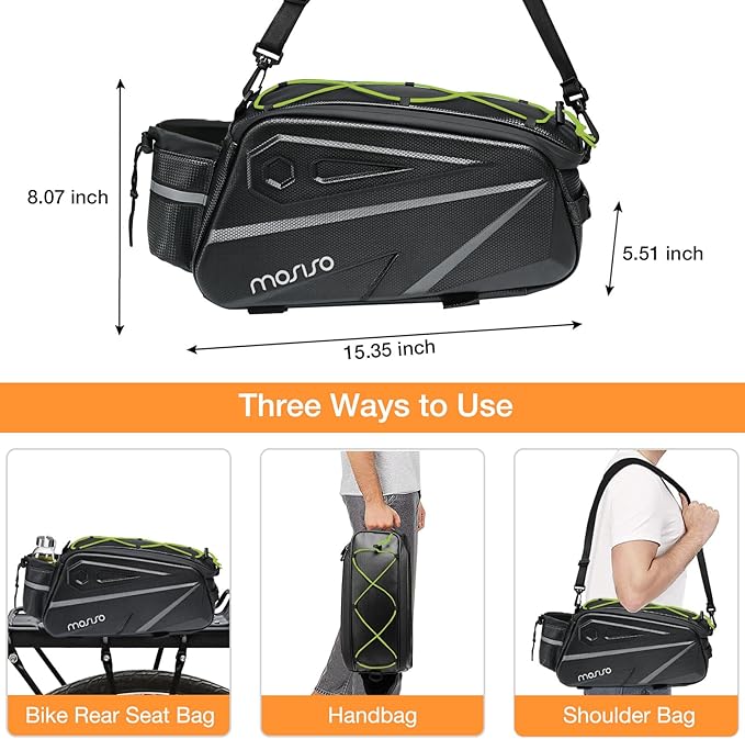 MOSISO Bike Rack Bag, Waterproof Bike Rear Rack Handbag Bicycle Trunk Bag, 14L EVA Mountain Bicycle Rear Seat Storage Saddle Pouch Cycling Luggage Pouch with Shoulder Strap, Lime Green