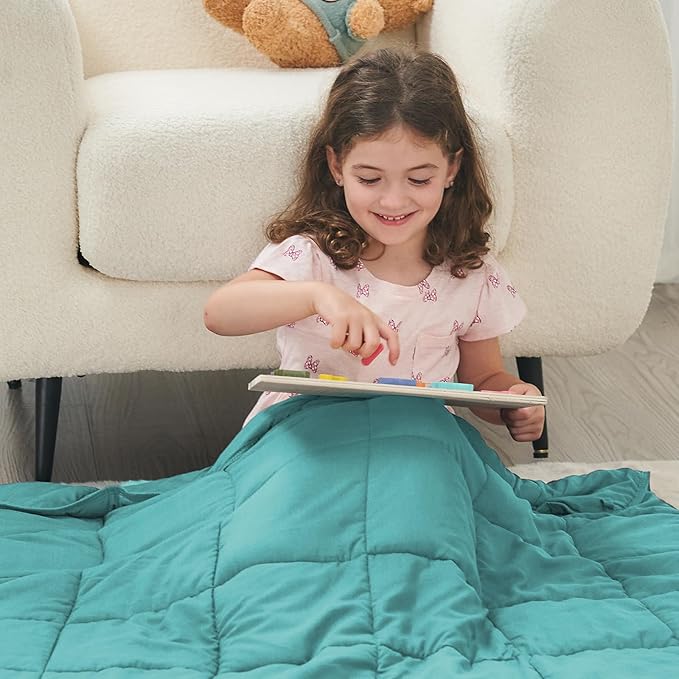 yescool Weighted Blanket (10 lbs, 41" x 60", Teal) Cooling Heavy Blanket for Sleeping Perfect for 90-110 lbs, Breathable Blanket with Premium Glass Bead, Machine Washable