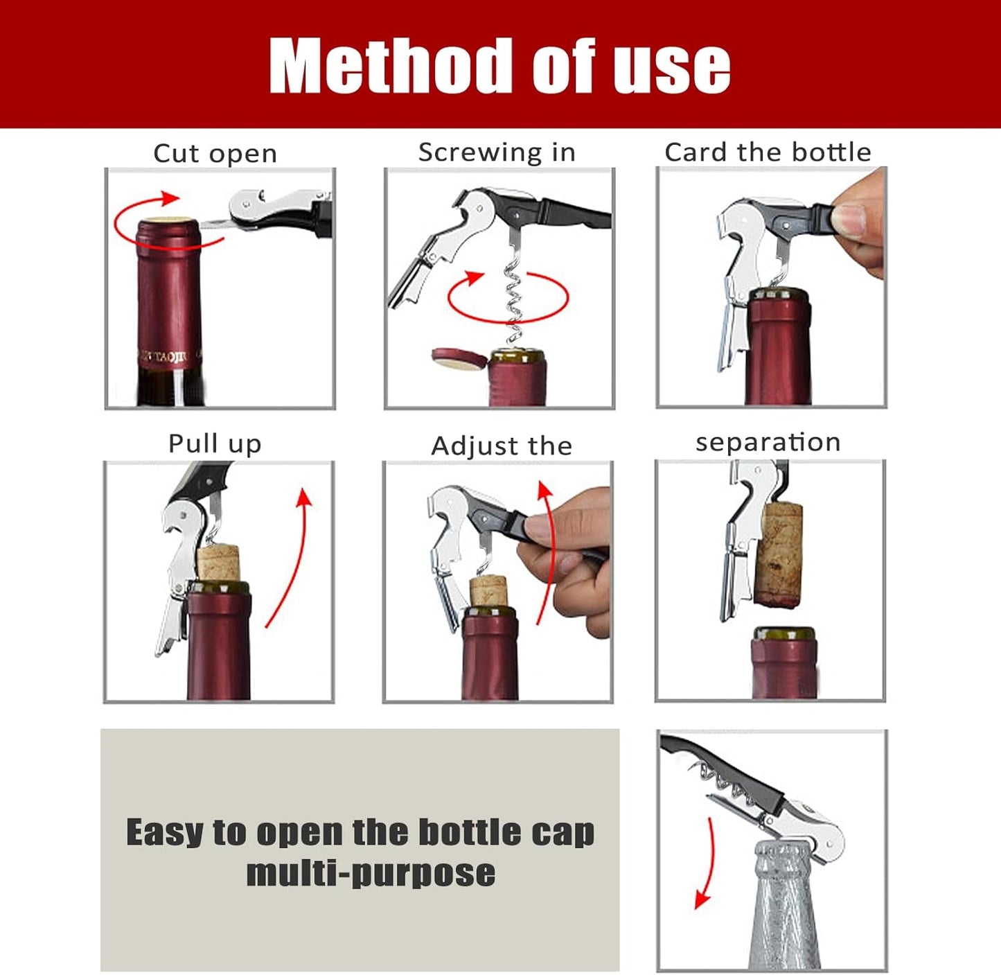 RECUTMS 12 Packs Wine Corkscrew Opener Bulk Stainless Steel Fold Beer or Bottle Opener Serrated Foil Cutter,Perfect for Bars,Restaurants,Family,Company Party (Claret)