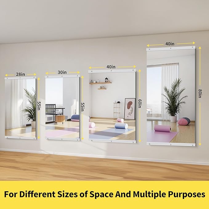 Home Gym Mirror - 80x40 Inch,3PCS Frameless Tempered Glass Full Body Mirror for Wall Mount - Ideal for Yoga, Workout, Bedroom, Dance Studio (Silver)